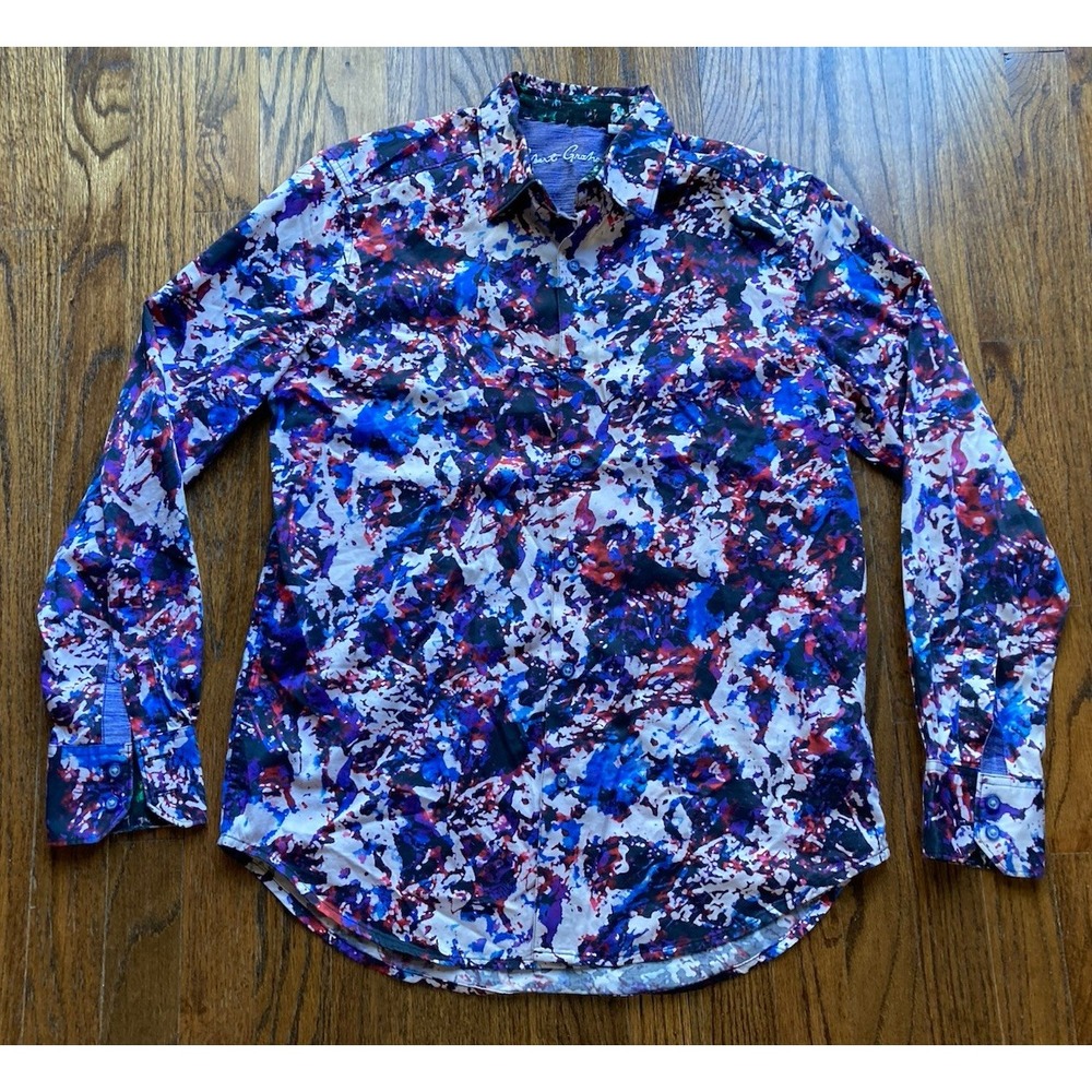 Robert Graham Shirt Mens Small Abstract Splatter Colorful Long Sleeve Flip Cuff
